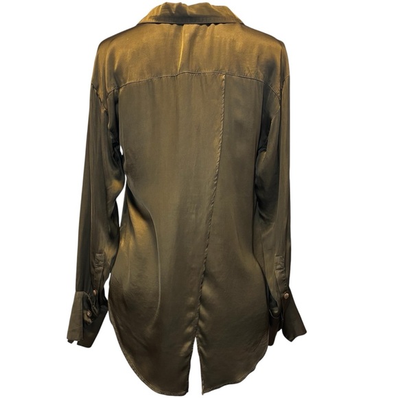 Anthropologie | Olive Split Back Satin Blouse | Size S - Picture 3 of 11